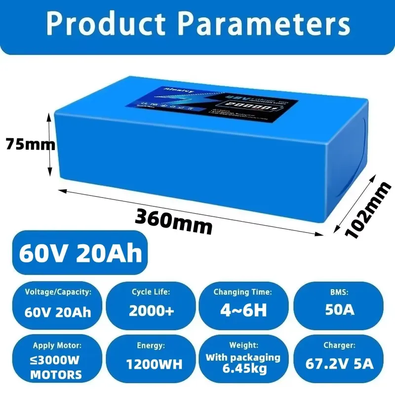 بطارية ليثيوم Aleaivy 60V 20AH - مراجعة 60V 30Ah Electric Scooter Battery وسعره